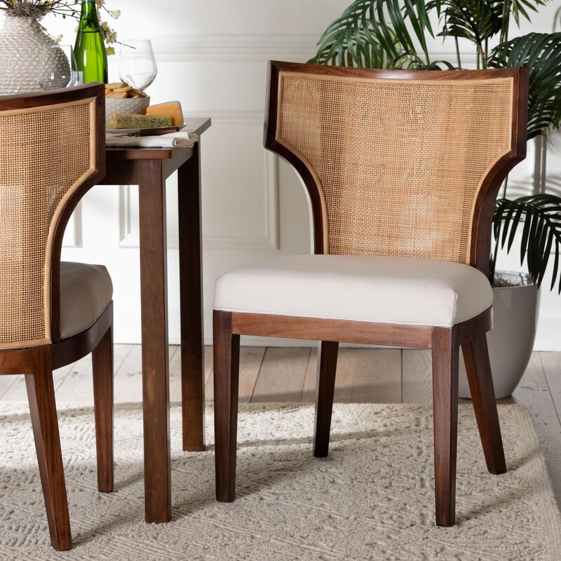 bali & pari Franco Dining Chair - Sculpted Seating with Woven Rattan Backrest and Upholstered Seat for Kitchen or Dining Room image number 7