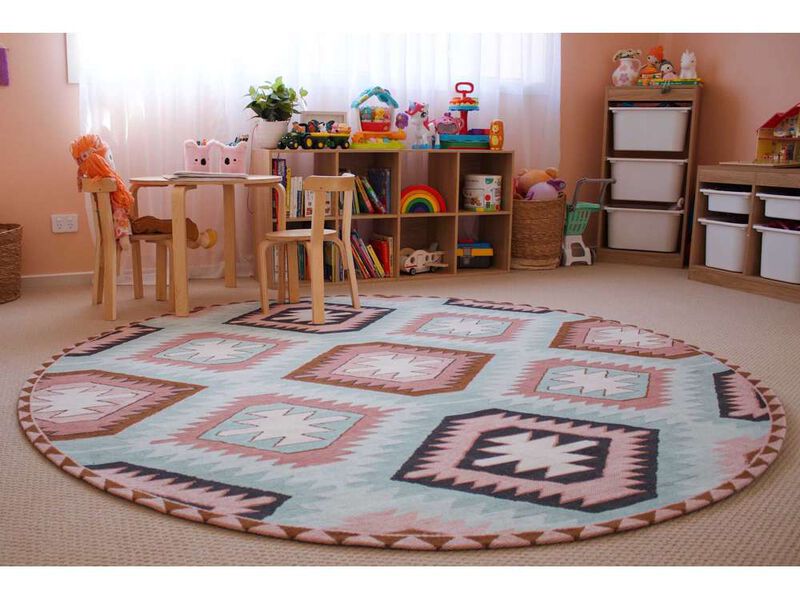 Suzie Pink and Green Pastel Tribal Print Round Rug
