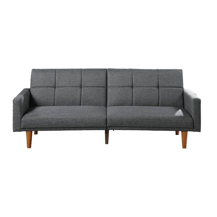 Fabric Adjustable Sofa with Square Tufted Back, Light Gray-Benzara