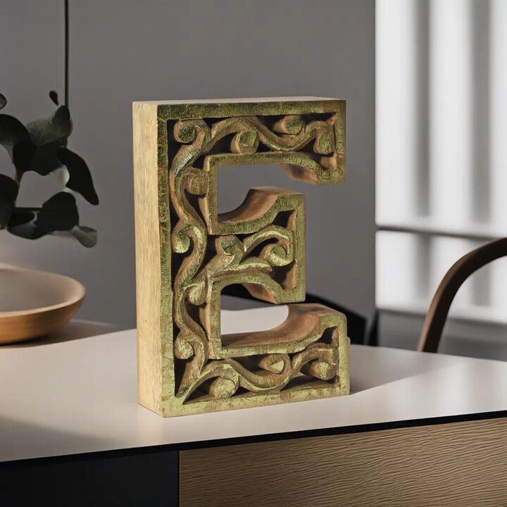 Vintage Natural Gold Handmade Eco-Friendly "E" Alphabet Letter Block For Wall Mount & Table Top Décor
