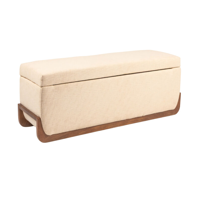 Mango Wood and Boucle Storage Bench, Ivory image number 0