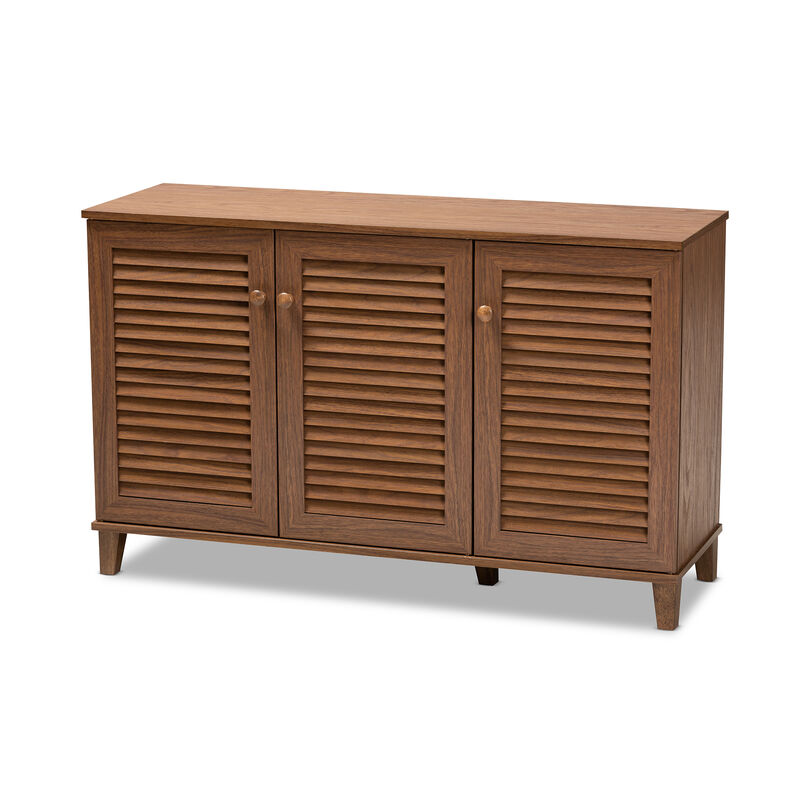 Baxton Studio Coolidge Modern Walnut Finished 8 Shelf Wood Shoe Storage Cabinet image number 0