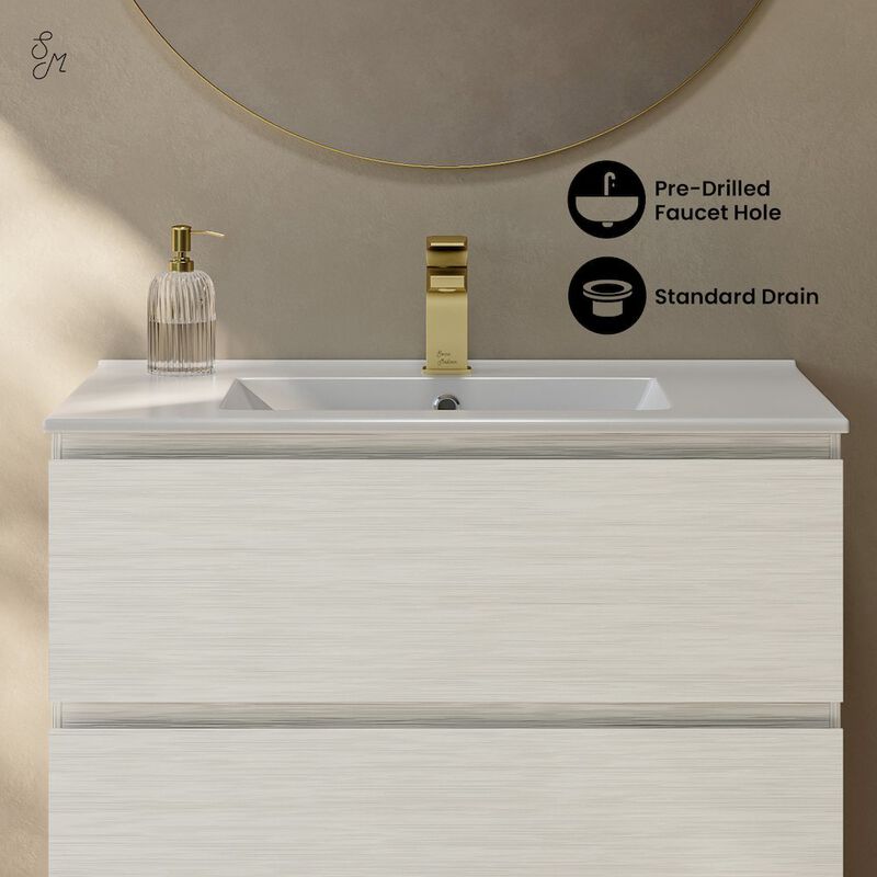 Liberte 30" Freestanding Bathroom Vanity in White Oak with Sink Top image number 3