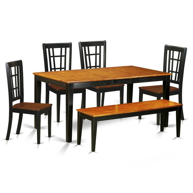 6-Pc Dining room set with bench-Kitchen Tables and 4 Dining Chairs Plus bench