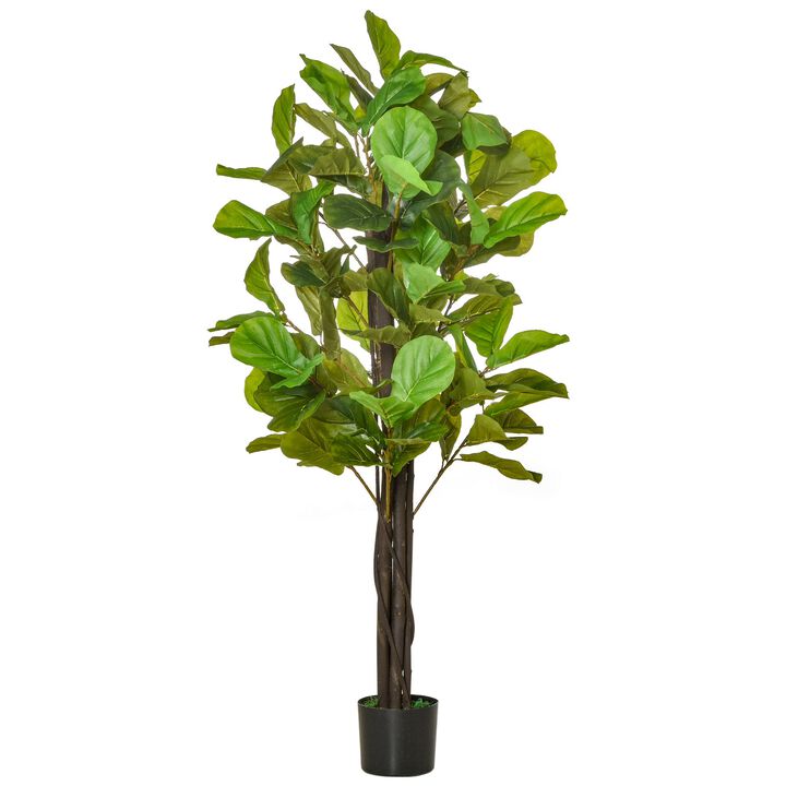 5ft Artificial Fiddle Leaf Fig Tree, Faux Decorative Plant in Nursery Pot for Indoor or Outdoor DÃ©cor