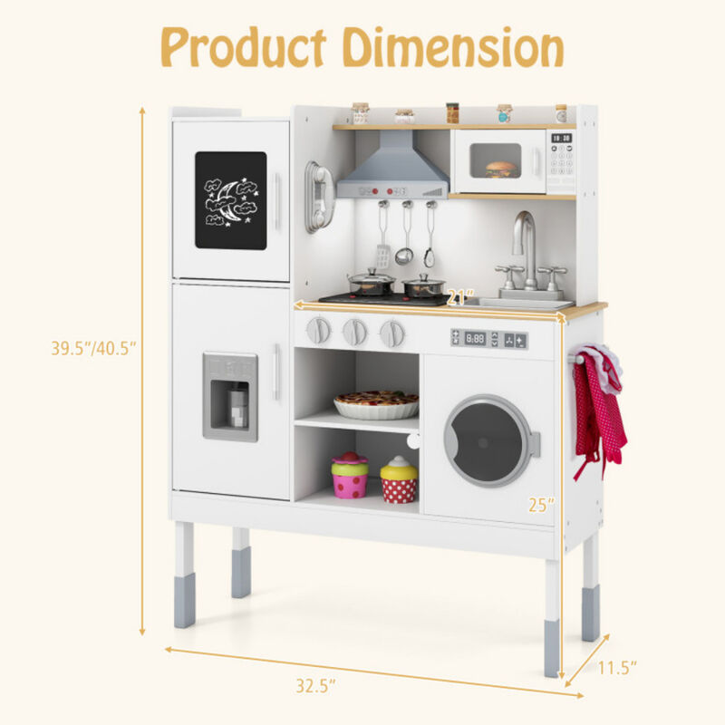 Kids Pretend Play Kitchen Set with Range Hood Ice Maker and Telephone image number 2