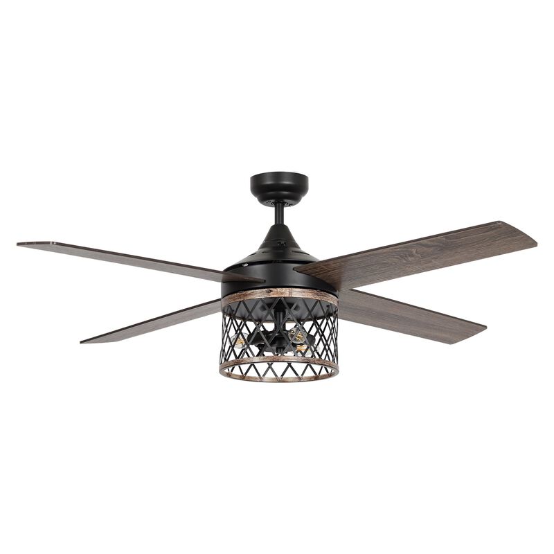 52" Farmhouse 4-Blade Caged Ceiling Fan with Remote Control