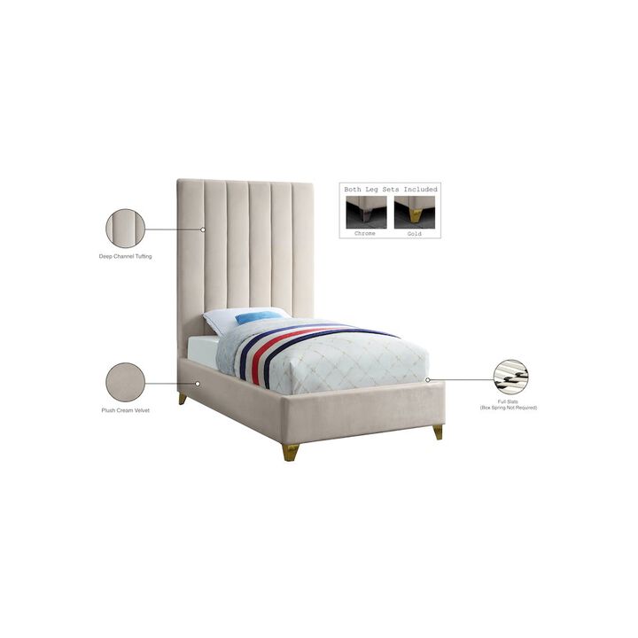 Meridian Furniture Via Cream Velvet Twin Bed