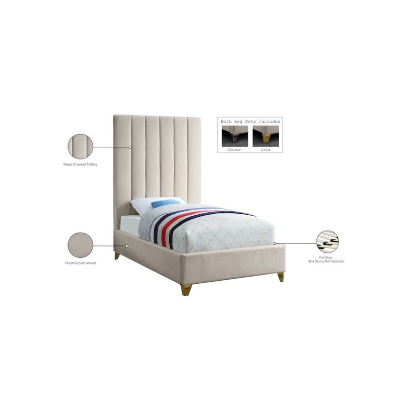 Meridian Furniture Via Cream Velvet Twin Bed