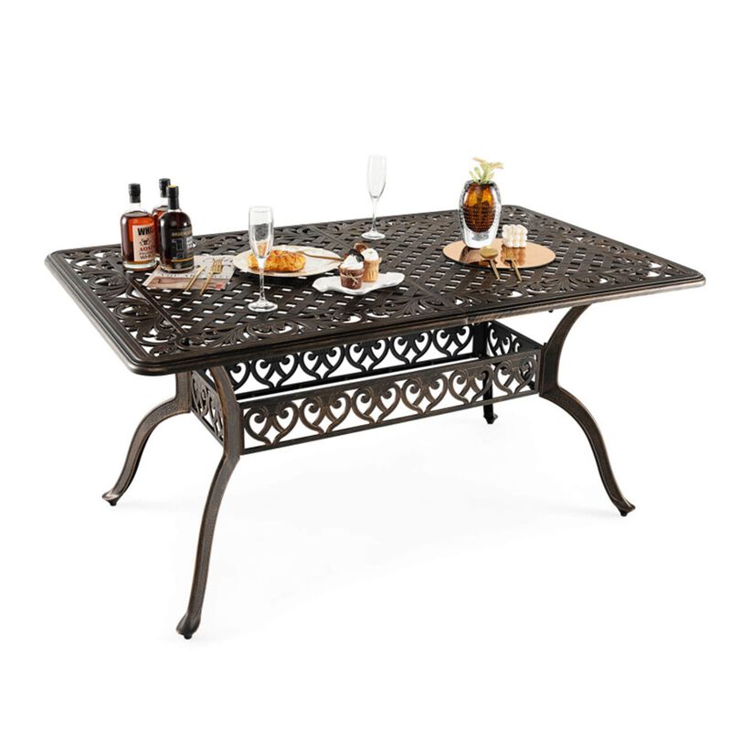 59" Cast Aluminum Patio Dining Table with Umbrella Hole for 6 image number 8