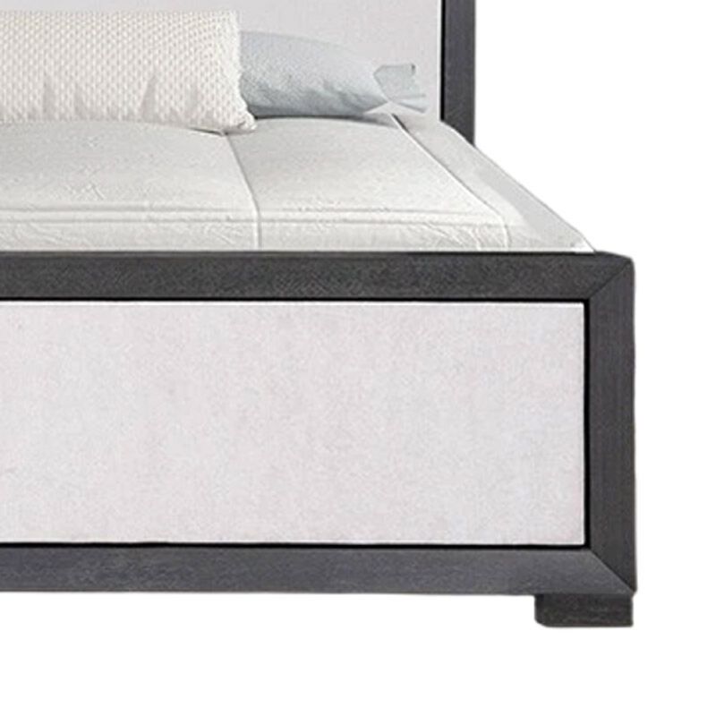 Kizie Queen Size Bed, Modern Upholstered Black and White Solid Wood