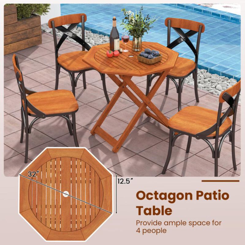 Hivvago Octagon Folding Patio Table with 2 Inches Umbrella Hole