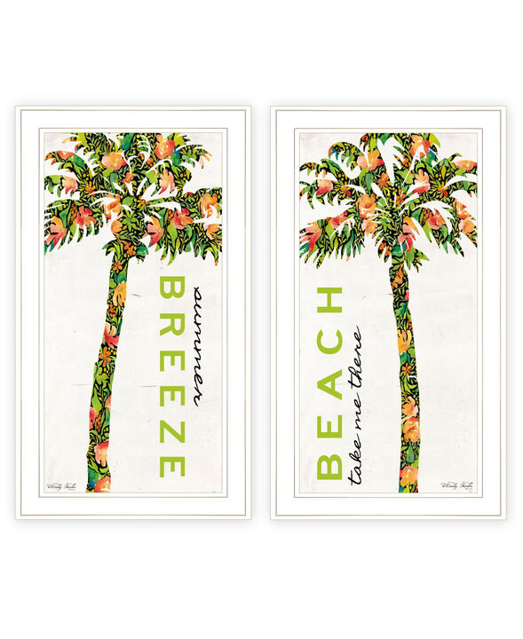 HomeRoots Set Of Two Summer Breeze Funky Palm Trees White Framed Wall Art