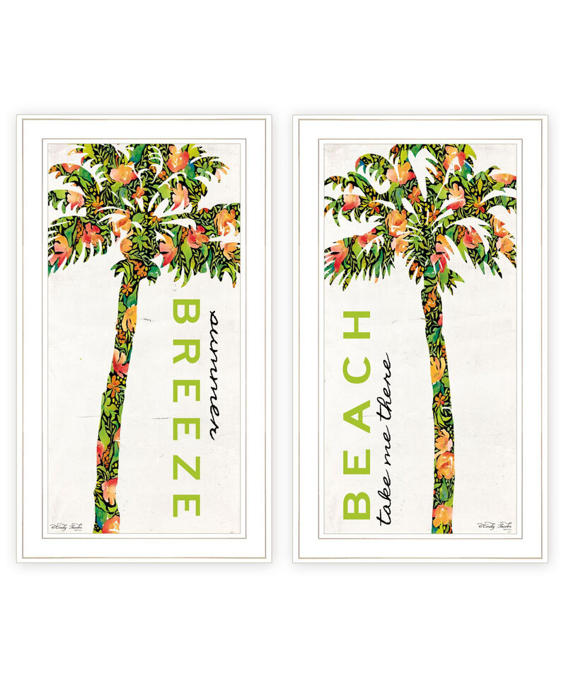 HomeRoots Set Of Two Summer Breeze Funky Palm Trees White Framed Wall Art image number 0