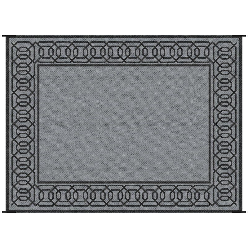 Outsunny Reversible Outdoor Rug with Carry Bag, 9' x 12', Black & Gray