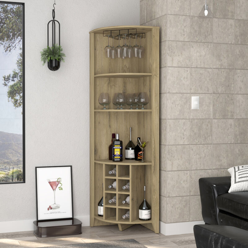 Morgana 8-Bottle 5-Shelf Corner Bar Cabinet Macadamia