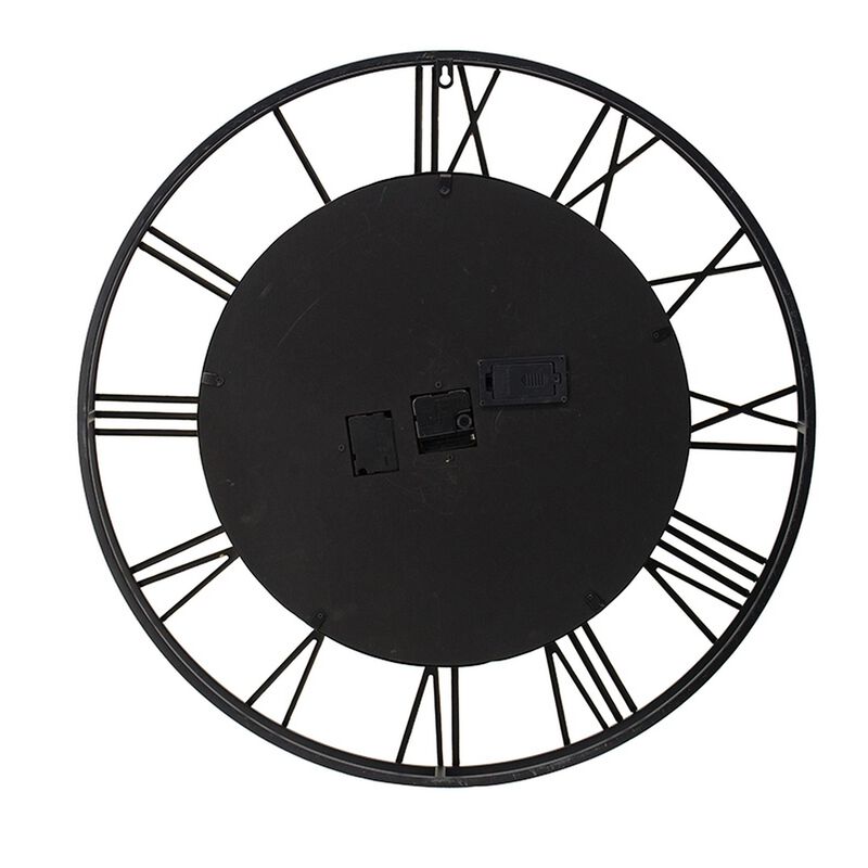 28 Inch Hanging Wall Clock, Round Gear Design, Gold and Black Iron Frame - Benzara