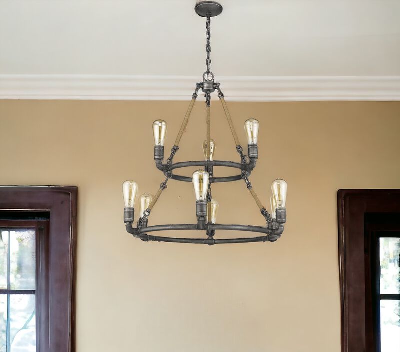 Hivvago Brown and Black Nine Light Metal Dimmable Chandelier