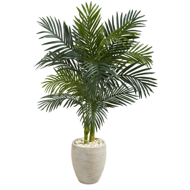 Nearly Natural 4.5-in Golden Cane Palm Artificial Tree in Oval Planter