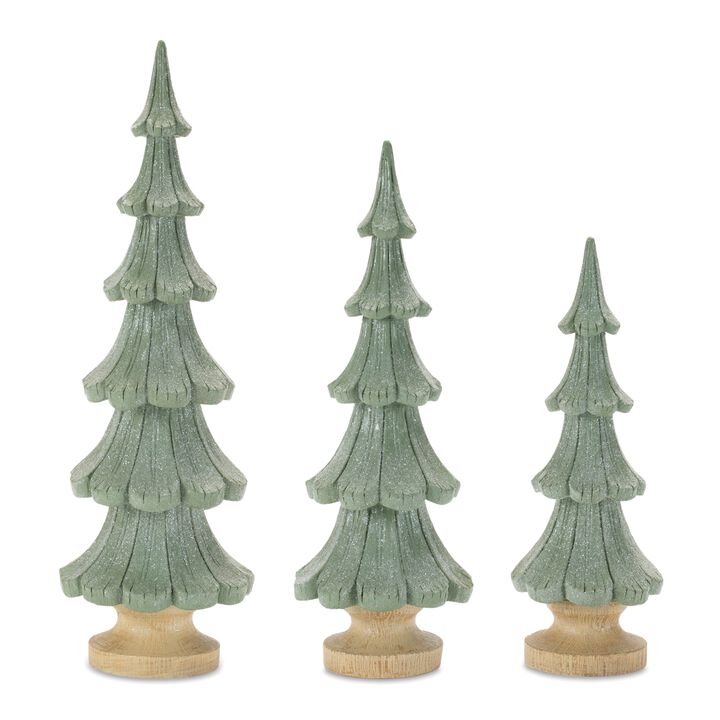 Set of 3 Glittered Pine Trees – Sparkling Holiday Tabletop Decorations for Mantel, Shelf, or Centerpiece