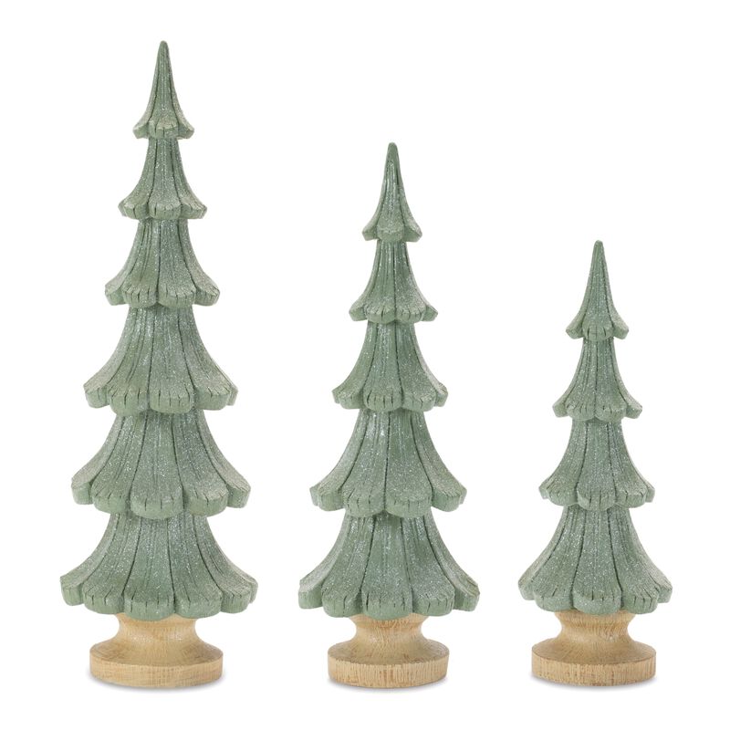 Set of 3 Glittered Pine Trees – Sparkling Holiday Tabletop Decorations for Mantel, Shelf, or Centerpiece
