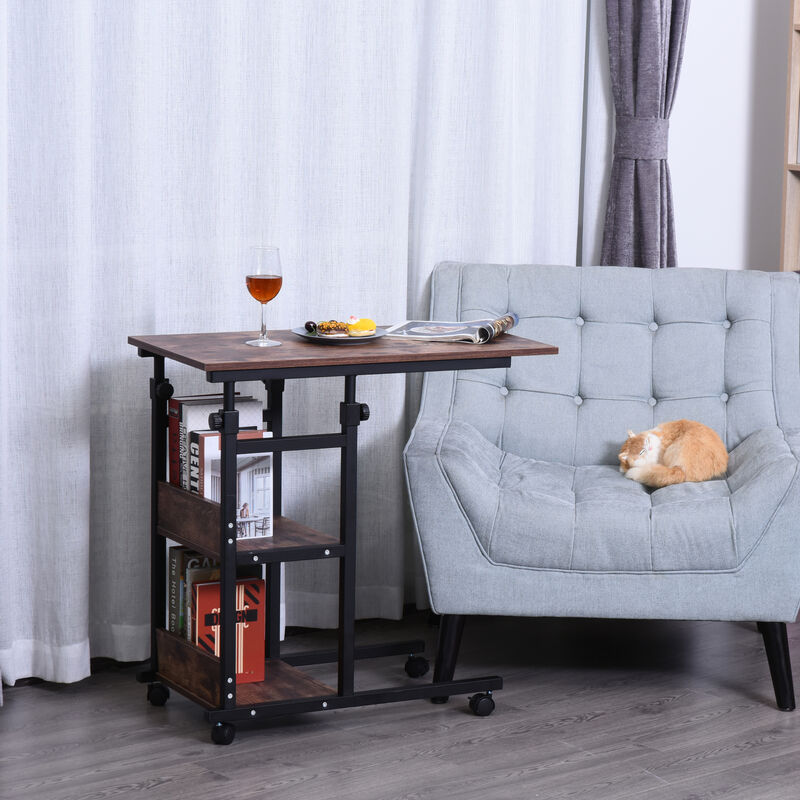Hivvago C-Shaped Rolling Sofa Side Table with Storage image number 1