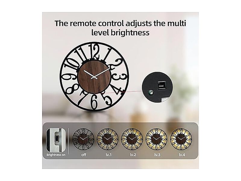 Large Wall Clock 30 Lighted Rustic Wood Remote Timer Silent Battery Operated image number 2