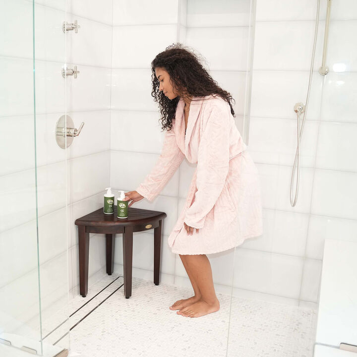 DecoTeak SnazzyCorner 18" Teak Wood Shower Corner Stool in Woodland Brown Finish