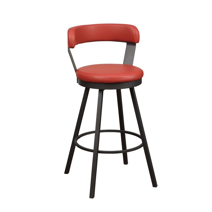 Leatherette Pub Chair with Curved Design Open Backrest, Set of 2, Red - Benzara