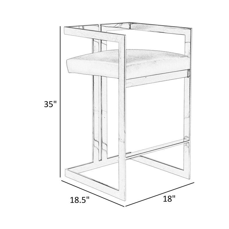 Suki 30 Inch Barstool Chair, White Faux Leather, Silver Stainless Steel