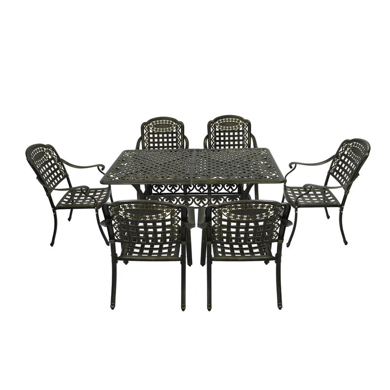 MONDAWE 7-Piece Aluminum Rectangle Diamond Pattern Table Patio Dining Set with Checkerboard Pattern Chairs