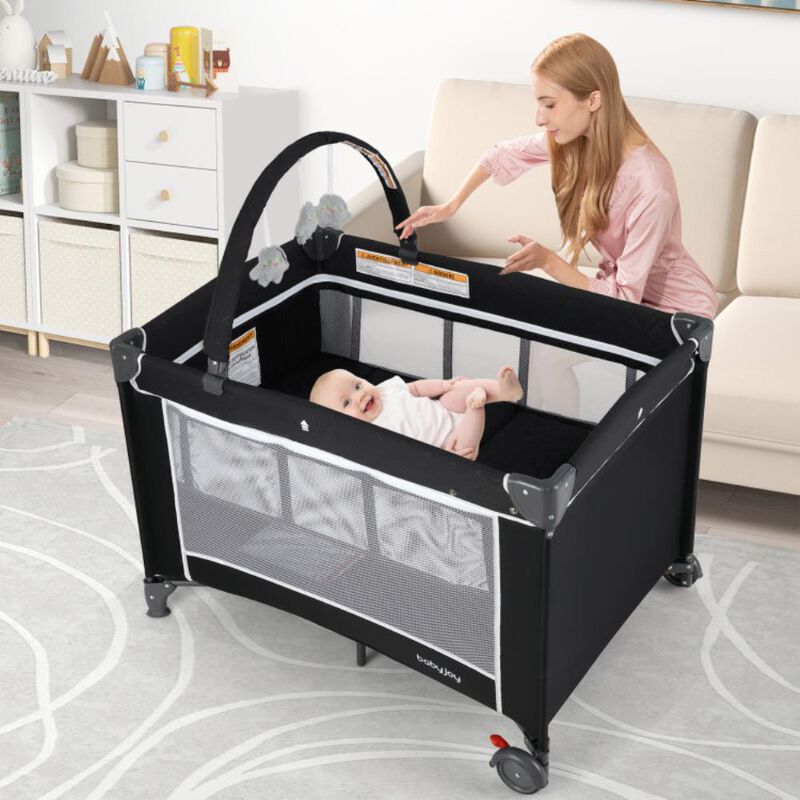Hivvago 3-in-1 Portable Baby Crib and Playpen with Changing Table