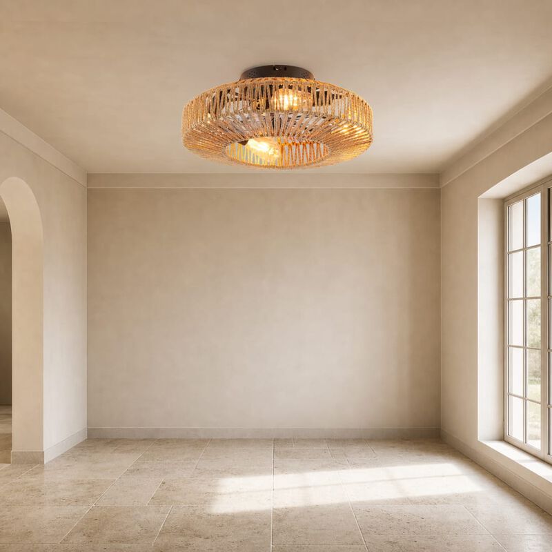 Ceiling Fan with Light Low Profile Flush Mount Caged image number 3
