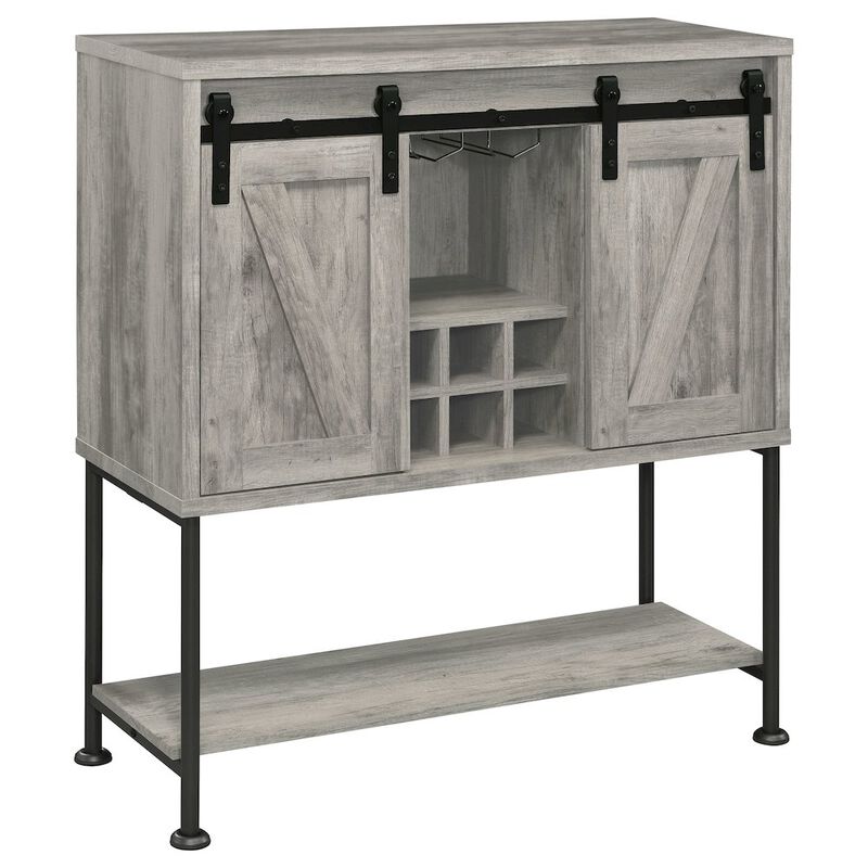 Coaster Co. of America Claremont Sliding Door Home Bar Wine Cabinet Grey Driftwood