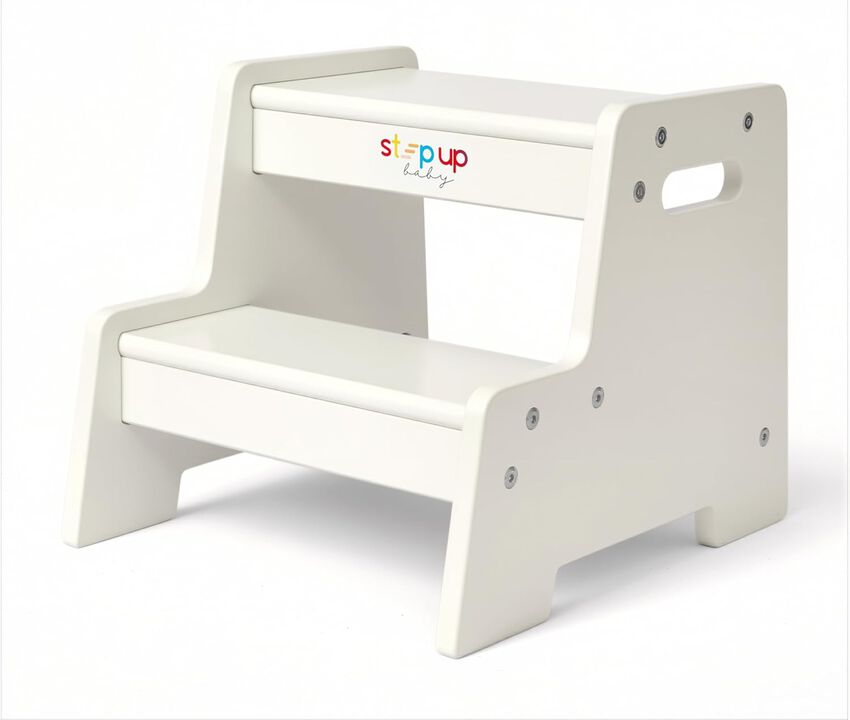 Stepup Baby&reg; Wooden 2-Step Stool - White for Toddlers from Age 3+ | Toddler Stool Helps Children Reach Sinks and Counters Safely