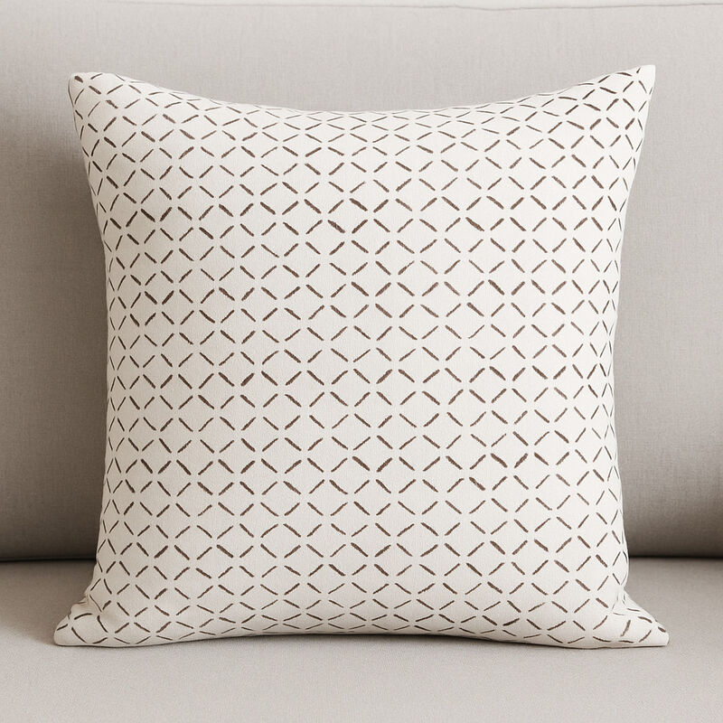 HomeRoots 22" Cream And Merlot Geometric Linen Throw Pillow Cover with Embroidery image number 1