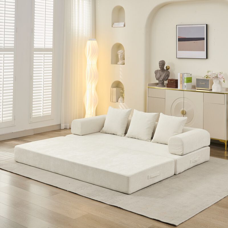 Convertible Folding Mattress Couch, Chenille Floor Sofa with Armrest, Floor Sofa Lounge Couch image number 2