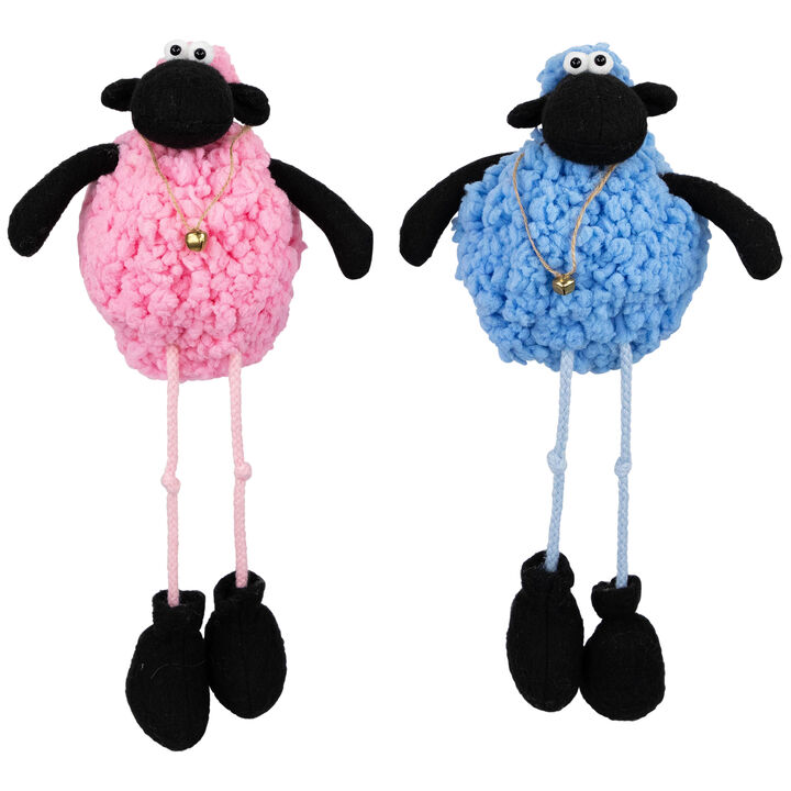 Boy and Girl Plush Lamb Sitting Easter Figures - 13" - Pink and Blue - Set of 2