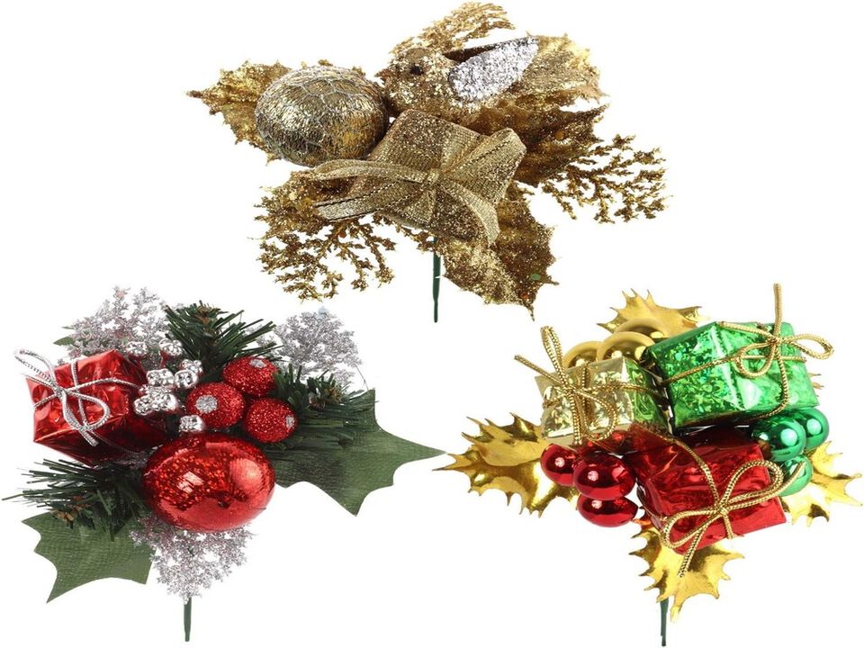 Set of 24: Assorted Mixed Xmas Picks | 3 Distinct Styles | Varied Festive Accents | Wreaths & Garlands | Christmas Picks | Parties & Events | Home & Office Decor