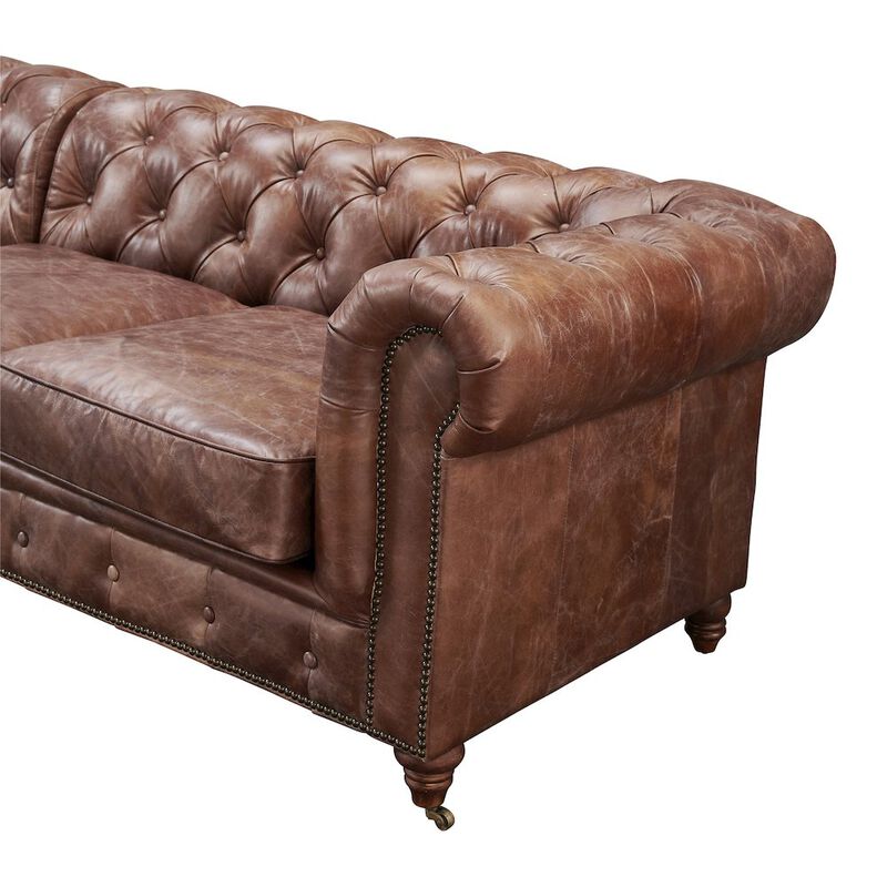 Crafters and Weavers Century Chesterfield Sofa - Dark Brown Leather - 118
