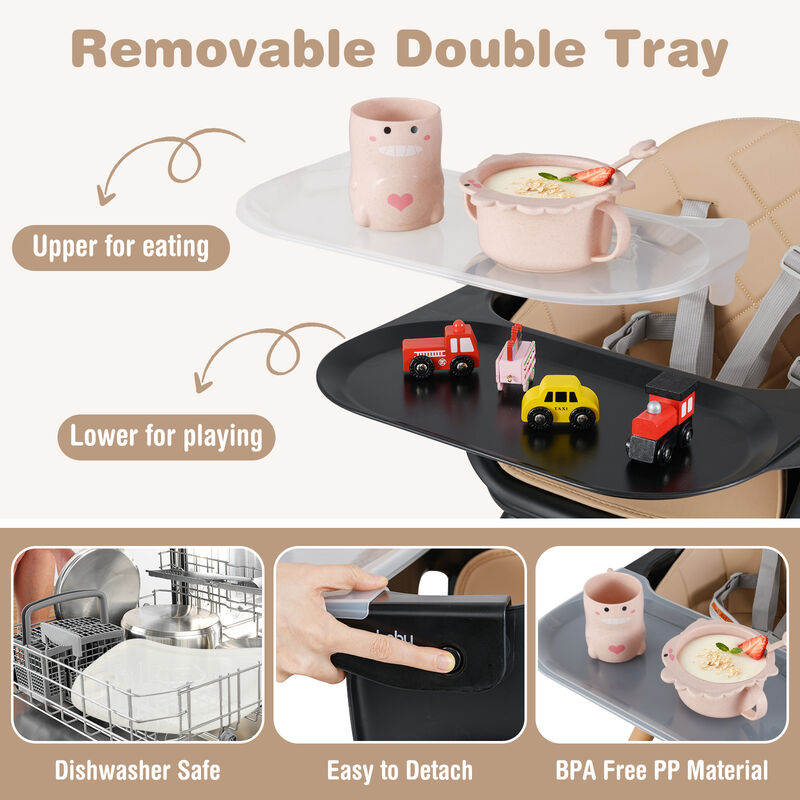 6-In 1-Baby High Chair with Removable Tray and Safety Harness image number 4