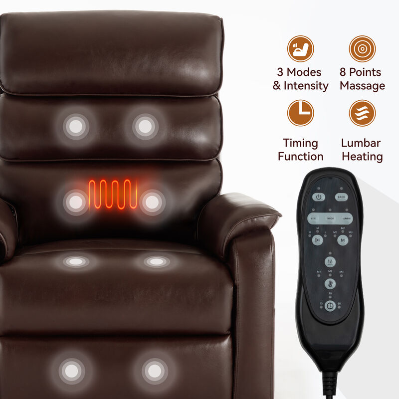 Leather Dual Motor Infinite Position Power Lift Recliner Chair with Power-Remote, Heat Massage
