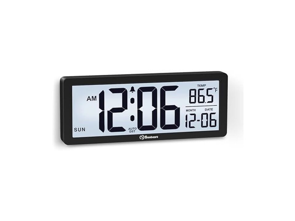 Digital Backlight Temperature Date Day Wall Clock 5 Inch Black Battery Operated