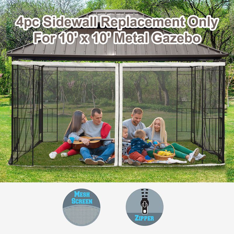 Black Patio Privacy: 10x10 Gazebo Sidewalls with Zippers (Netting Only)