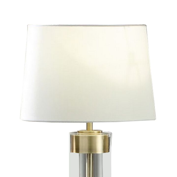 Kria 60 Inch Floor Lamp, Clear Glass Stand, Metal Bands, Antique Brass-Benzara