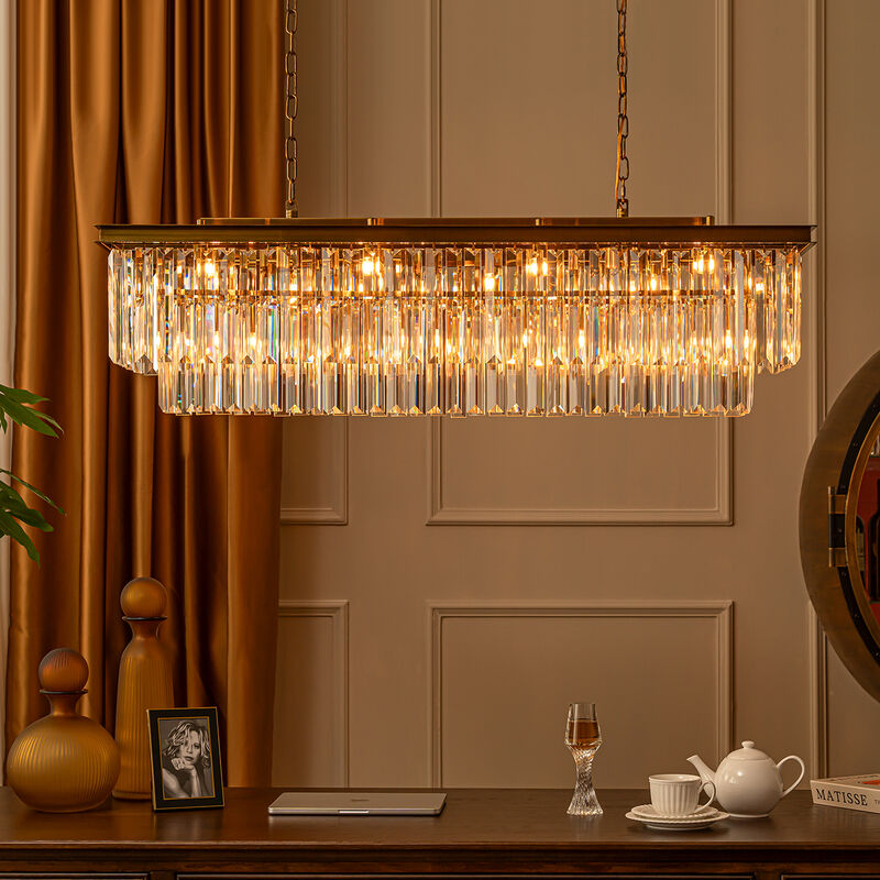 12-Light Modern Gold Fringe Crystal Chandelier for Dining Room with Crystal Accents image number 2
