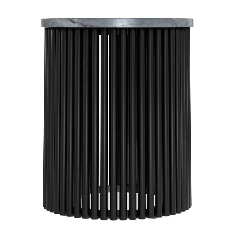 Demy 18 inch Wide Industrial Metal Accent Table in Black Genuine Marble and Black Metal, Assembled