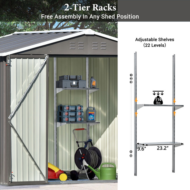 Patio 8ft x6ft Bike Shed Garden Shed, Metal Storage Shed with Adjustable Shelf and Lockable Doors, Tool Cabinet with Vents and Foundation Frame for Backyard, Lawn, Garden, Gray image number 8