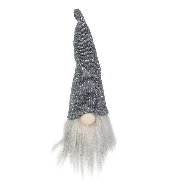 8" Lighted Metallic Gray Knit Gnome Head Christmas Ornament