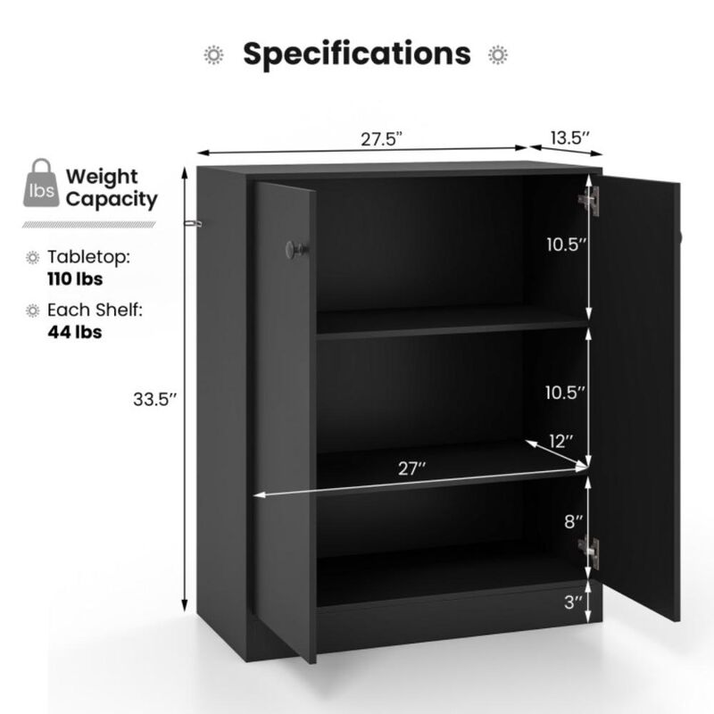 Hivvago 2-Door Modern Floor Storage Cabinet with 3-Tier Shelf